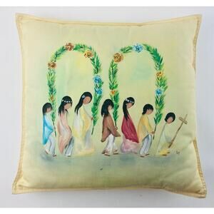 DeGrazia STYLE Painted Pillow Arches Southwestern Mexican Girls Walking Wreaths